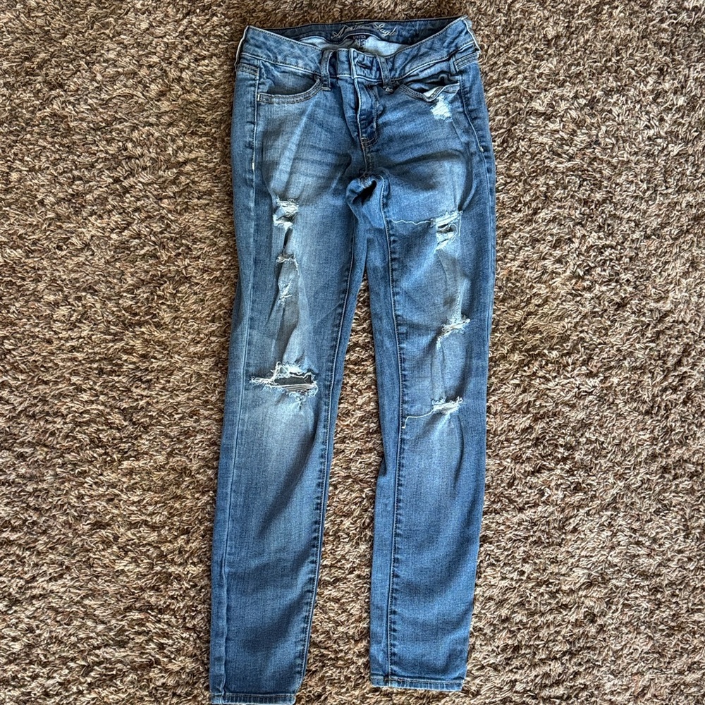 American Eagle Outfitters Blue Distressed Skinny Jeans